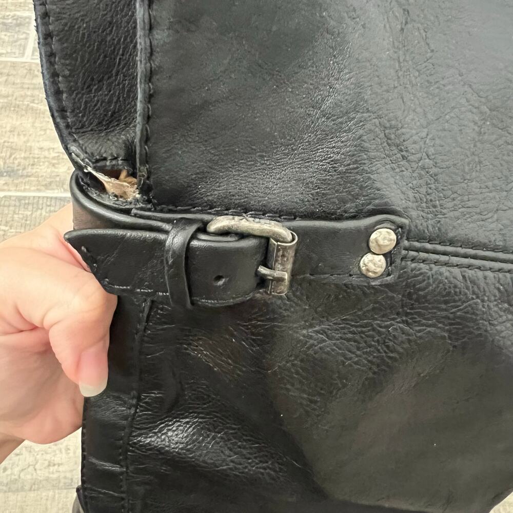 Frye Kelly Black Leather Over the Knee Boots Buckle Strap Block Heel Riding boot - Picture 9 of 12